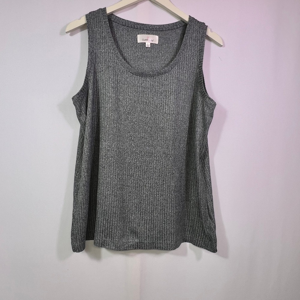 Cuddl Duds Womens 3 Piece Lounge Set Charcoal Gray Ribbed Cardigan Tank Pants L - Picture 5 of 11